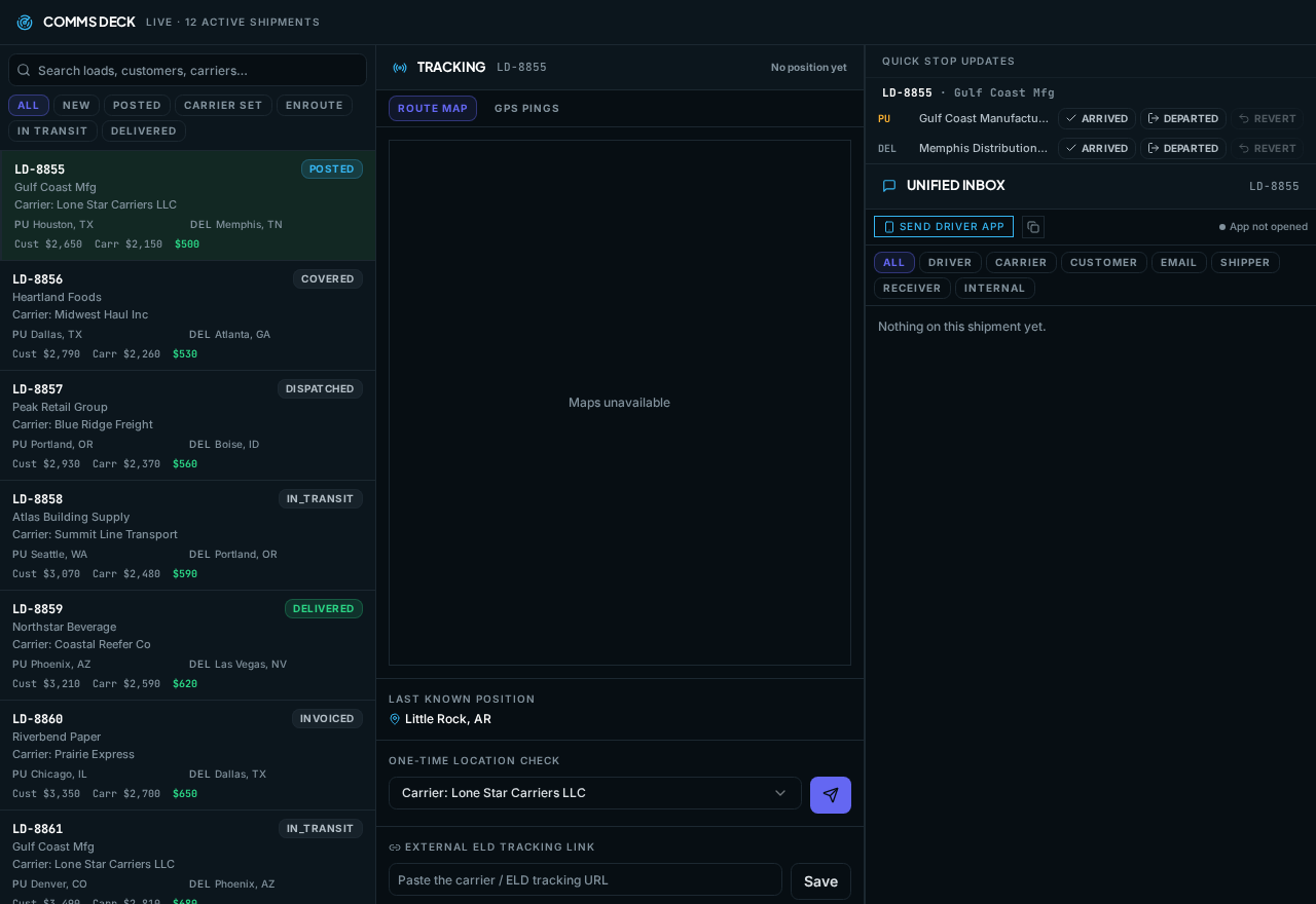 Comms Deck & Dispatch in Foundation Broker with sample data