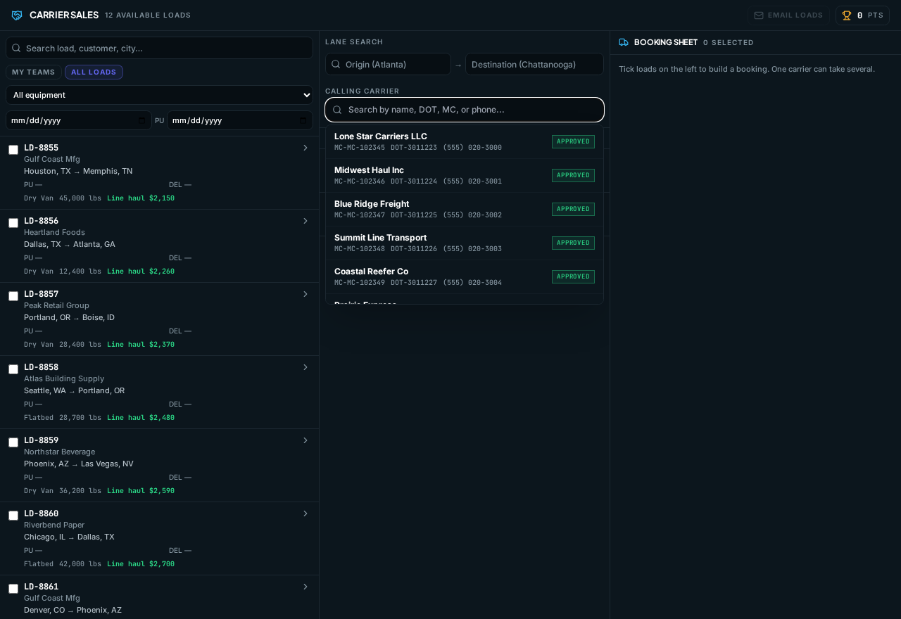Carrier Sales & Coverage in Foundation Broker with sample data